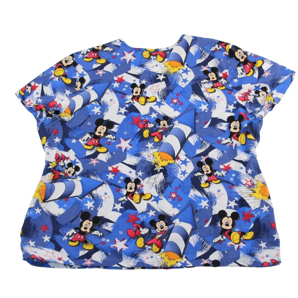 Disney Womens Size 2X Patriotic July 4th Fireworks Medical Uniform Scrub Top - Picture 2 of 9